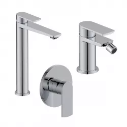 Set miscelatore lavabo alto e bidet con incasso doccia cromo – Fluid