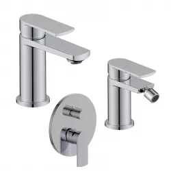 Set miscelatore lavabo e bidet con incasso doccia con deviatore cromo – Fluid