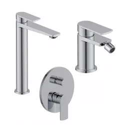 Set miscelatore lavabo alto e bidet con incasso doccia con deviatore cromo – Fluid