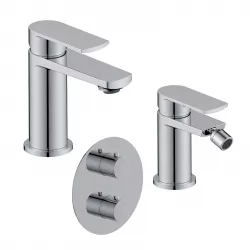 Set miscelatore lavabo e bidet con incasso doccia termostatico con deviatore cromo – Fluid