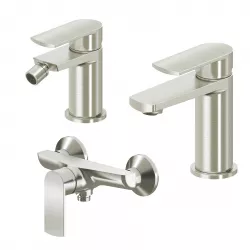 Set miscelatore lavabo e bidet con esterno doccia spazzolato – Fluid