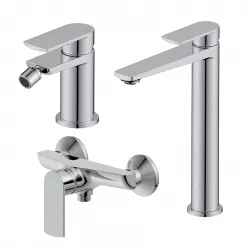 Set miscelatore lavabo alto e bidet con esterno doccia cromo – Fluid