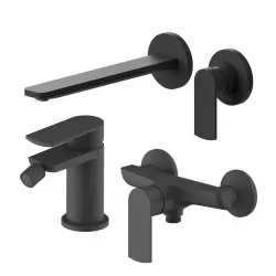 Set miscelatore lavabo a muro canna 25 cm e bidet con esterno doccia nero – Fluid