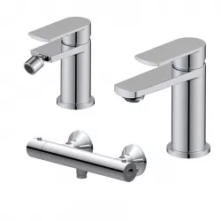 Set miscelatore lavabo e bidet con esterno doccia termostatico cromo – Fluid