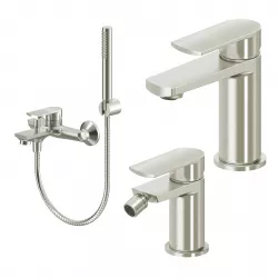 Set miscelatore lavabo e bidet con esterno vasca spazzolato – Fluid