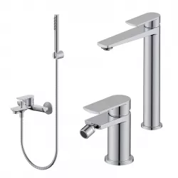 Set miscelatore lavabo alto e bidet con esterno vasca cromo – Fluid