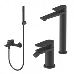 Set miscelatore lavabo alto e bidet con esterno vasca nero – Fluid