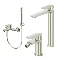 Set miscelatore lavabo alto e bidet con esterno vasca spazzolato – Fluid