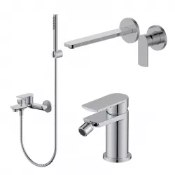 Set miscelatore lavabo a muro canna 25 cm e bidet con esterno vasca cromo – Fluid