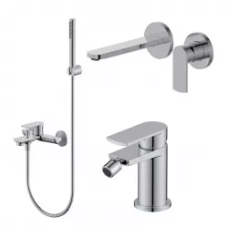 Set miscelatore lavabo a muro canna 20 cm e bidet con esterno vasca cromo – Fluid