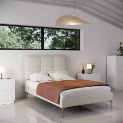 Letto piazza e mezza 120x190 cm in similpelle bianco con piedi in metallo oro - Jones