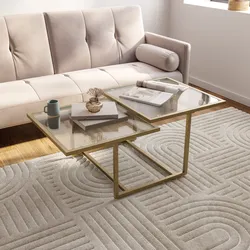 Tavolino 110x59 cm con 2 top in vetro e struttura in metallo finitura oro - Meyer
