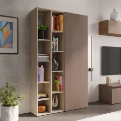 Libreria 111x186h cm 3 elementi con vani a giorno argilla e anta bronzo - Clary