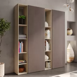 Libreria 166x186h cm 4 elementi con vani a giorno argilla e 2 ante bronzo - Clary