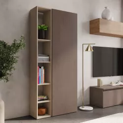 Libreria 83x186h cm 2 elementi con vani a giorno argilla e anta bronzo - Clary