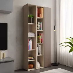 Libreria 84x186h cm 3 elementi con vani a giorno argilla e anta bronzo - Clary