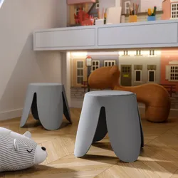 Sgabello impilabile in polipropilene grigio e cuscino in similpelle - Acton Mini