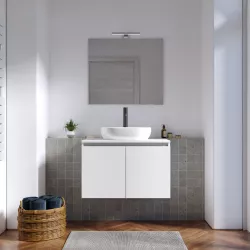 Mobile bagno portalavabo sospeso con ante 80 cm bianco opaco e specchio - Cuki