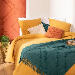 Copriletto 180x130 cm  in cotone blu petrolio - Vautier