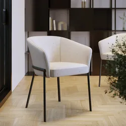 Poltrona in tessuto pixel bianco con schienale avvolgente e gambe in metallo nero - Rosabel