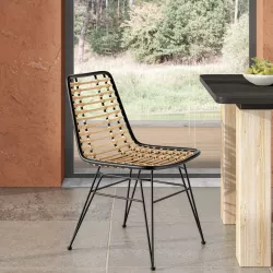 Sedia in rattan naturale con struttura in metallo nero - Masami