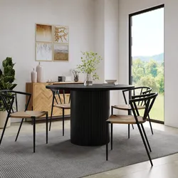 Tavolo rotondo 120 cm nero effetto legno cannettato - Cyrus