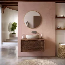 Mobile bagno portalavabo sospeso 90 cm in legno di mango cannettato e specchio - Mida Plus