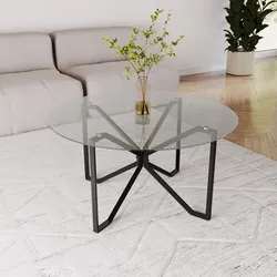 Tavolino rotondo 90x46h cm in vetro temperato 5 mm con gambe in acciaio nero - Jacob