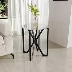 Tavolino rotondo 50x55h cm in vetro temperato 5 mm con gambe in acciaio nero - Jacob