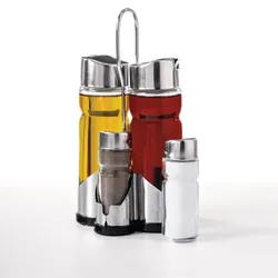 Set 5 accessori per i condimenti in acciaio inox cromo e vetro