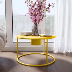 Tavolino rotondo 61 cm in acciaio giallo con vano per vaso - Jensen