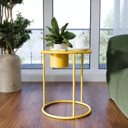 Tavolino rotondo 41 cm in acciaio giallo con vano per vaso - Jensen