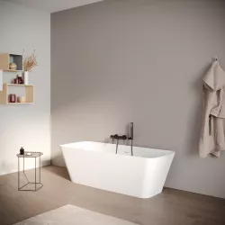 Vasca da bagno in resina e gelcoat 160x65 cm con troppo pieno bianco opaco - Staria