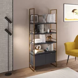 Libreria 80x180h cm in metallo oro con 2 ante e ripiani antracite - Multipla