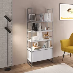 Libreria 80x180h cm in metallo grigio con 2 ante e ripiani bianchi - Multipla