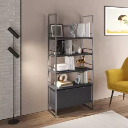 Libreria 80x180h cm in metallo grigio con 2 ante e ripiani antracite - Multipla