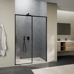 Box doccia nicchia 140 cm scorrevole dx con vetro anticalcare trasparente e profilo nero 200h - Kiri