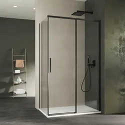 Box doccia 140X80 cm scorrevole dx con vetro anticalcare trasparente e profilo nero 200h - Kiri
