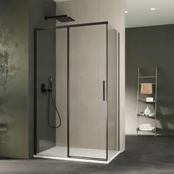 Box doccia 160X70 cm scorrevole sx con vetro anticalcare trasparente e profilo nero 200h - Kiri