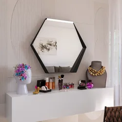 Specchio led da interno esagonale 80x70cm con cornice nera opaca e mensola - Apis