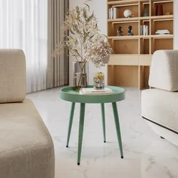 Tavolino rotondo 50 cm con top in polipropilene e gambe in metallo verde giada - Frisby