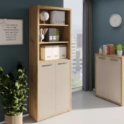 Libreria 82x217h cm rovere artisan con 2 ante basse cashmere lucido - Homely office