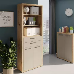 Libreria 82x217h cm rovere artisan con 2 ante e 2 cassetti cashemre lucido - Homely office