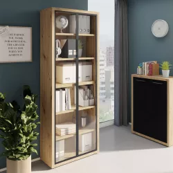 Libreria 82x217h cm rovere artisan con 2 ante in vetro - Homely office