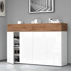 Scarpiera 152x100h cm bianco lucido e rovere wotan con 4 ante e 2 ribalte - Bimala
