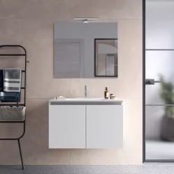 Mobile bagno sospeso con ante 90 cm bianco opaco con lavabo e specchio - Cuki