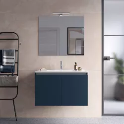 Mobile bagno sospeso con ante 90 cm blu esotico con lavabo e specchio - Cuki