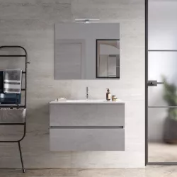 Mobile bagno sospeso con cassetti 90 cm grigio pietra opaco con lavabo e specchio - Cuki