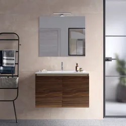 Mobile bagno sospeso con ante 90 cm rovere deciso opaco con lavabo e specchio - Cuki