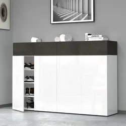 Scarpiera 152x100h cm bianco lucido e grigio report con 4 ante e 2 ribalte - Bimala